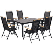 Set giardino 6 posti ¨C zephmum ¨C tavolo 140 cm, sedie pieghevoli, alluminio, nero