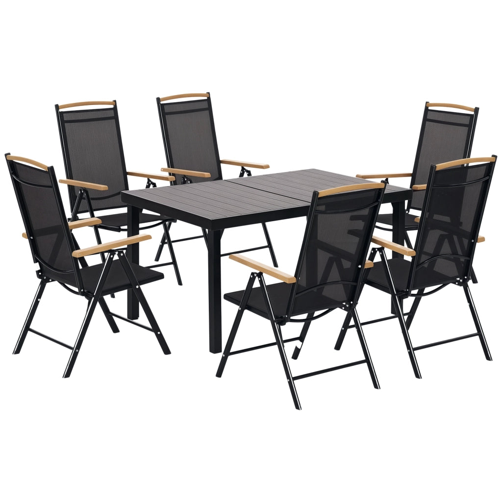 Set giardino 6 posti ¨C zephmum ¨C tavolo 140 cm, sedie pieghevoli, alluminio, nero
