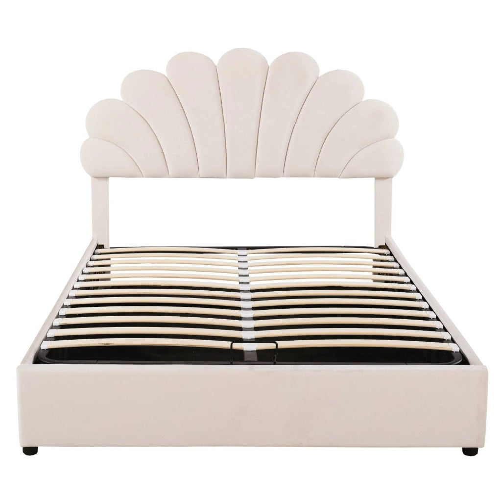Letto matrimoniale contenitore 140x200 cm in velluto beige