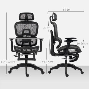 SEDIA DA UFFICIO ERGONOMICA 66x64x114-122 cm Nera in Poliestere