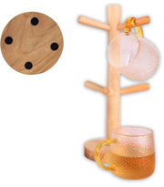 Supporto per tazze in legno - 6-braccio - contenitore per bicchieri - ripiano per tazze da caffè - effetto decorativo naturale - inclusi supporti in silicone