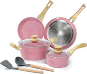 Set di Pannini Rosa - 8 pezzi - Adatto per Induzione e Tutte le Piastra di Cottura - Incluso Coperchio