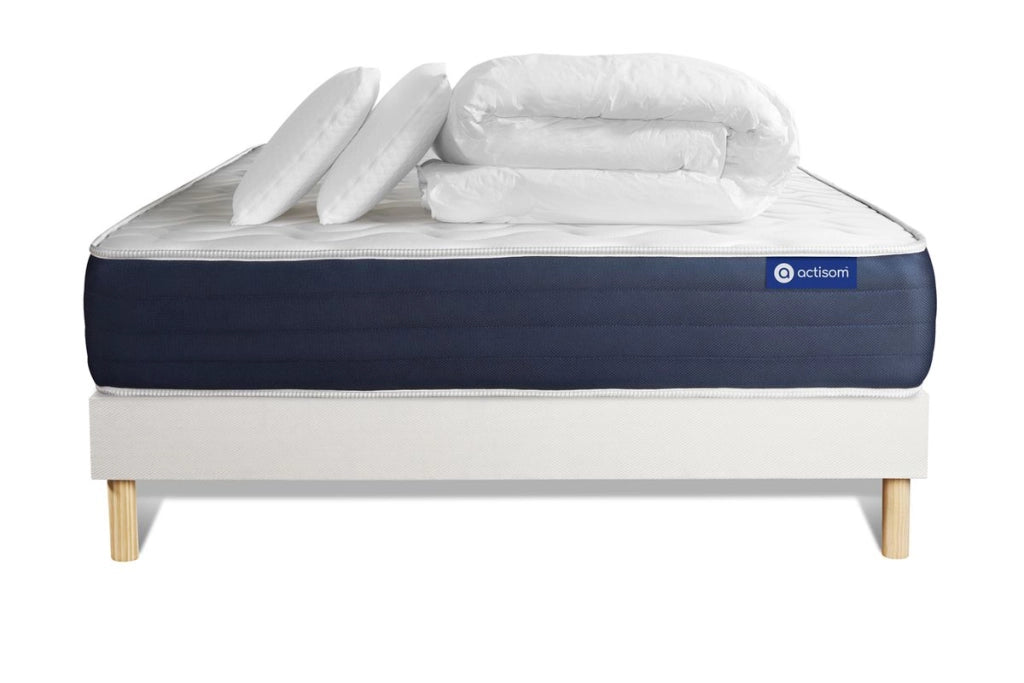 Pacchetto letto completo - Materasso 140x200cm + Box spring con doghe (in kit) + 2 cuscini + Piumino - Actimemo Sleep
