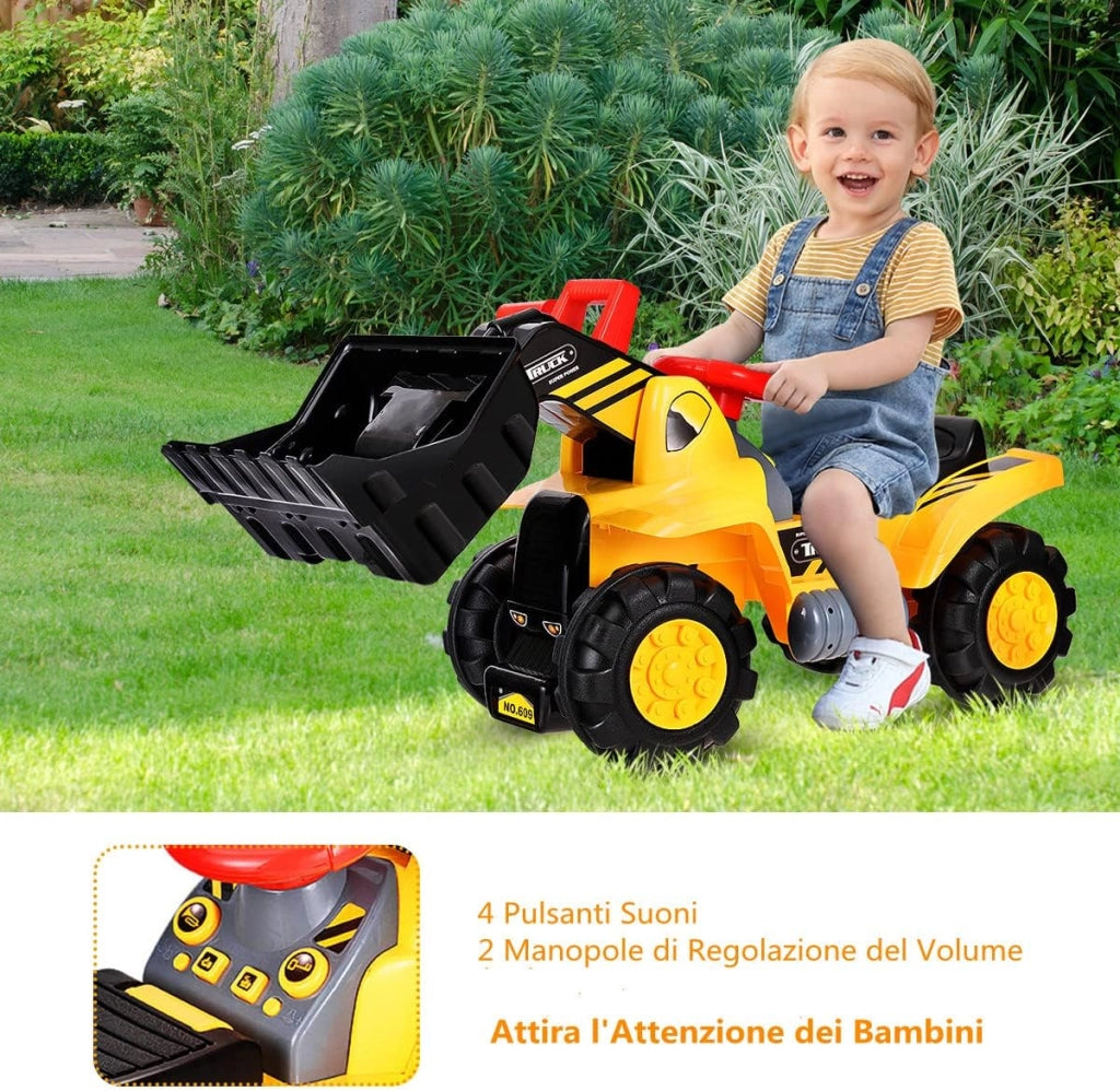 Escavatore Giocattolo Cavalcabile, Ruspa Elettrica Multifunzione con Suoni Realistici, Funzione Avanti e Dietro, Regalo per Bambini 3 Anni +, 85 x 45 x 30 cm