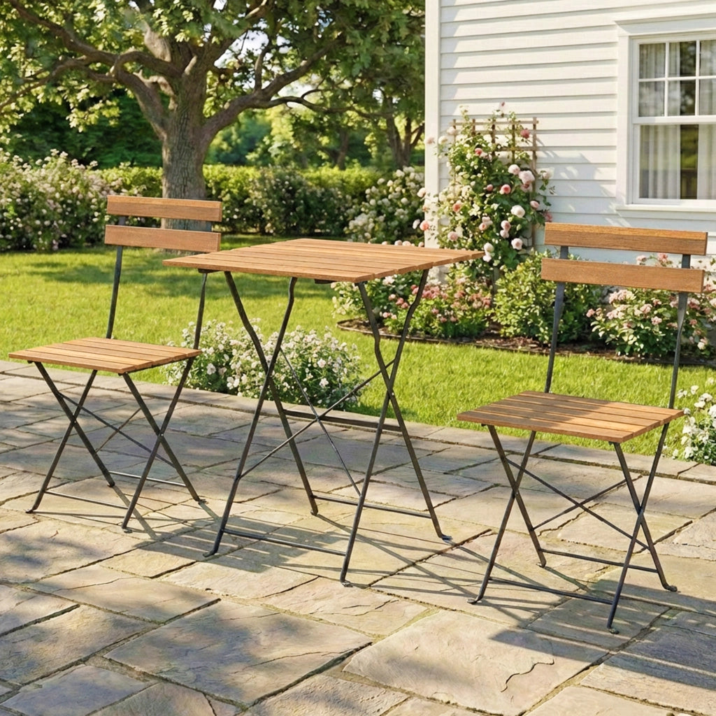 Set Bistrot Giardino 3 Pezzi ¨C Xylo ¨C 2 Sedie Pieghevoli Tavolo Legno Acacia 55x55cm Naturale