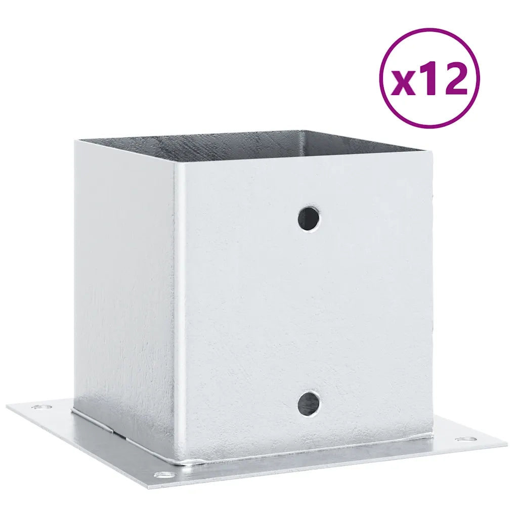 Basi per Pali Quadrate 12 pz Argento 141x141 mm Acciaio Zincato 42000017