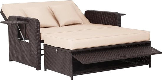 Sofa Set 2 posti con divano, 2 poltrone, sgabelli, banca per esterno, funzione letto, banca da giardino, regolabile per outdoor, balcone e giardino, 170 x 120 x 91 cm