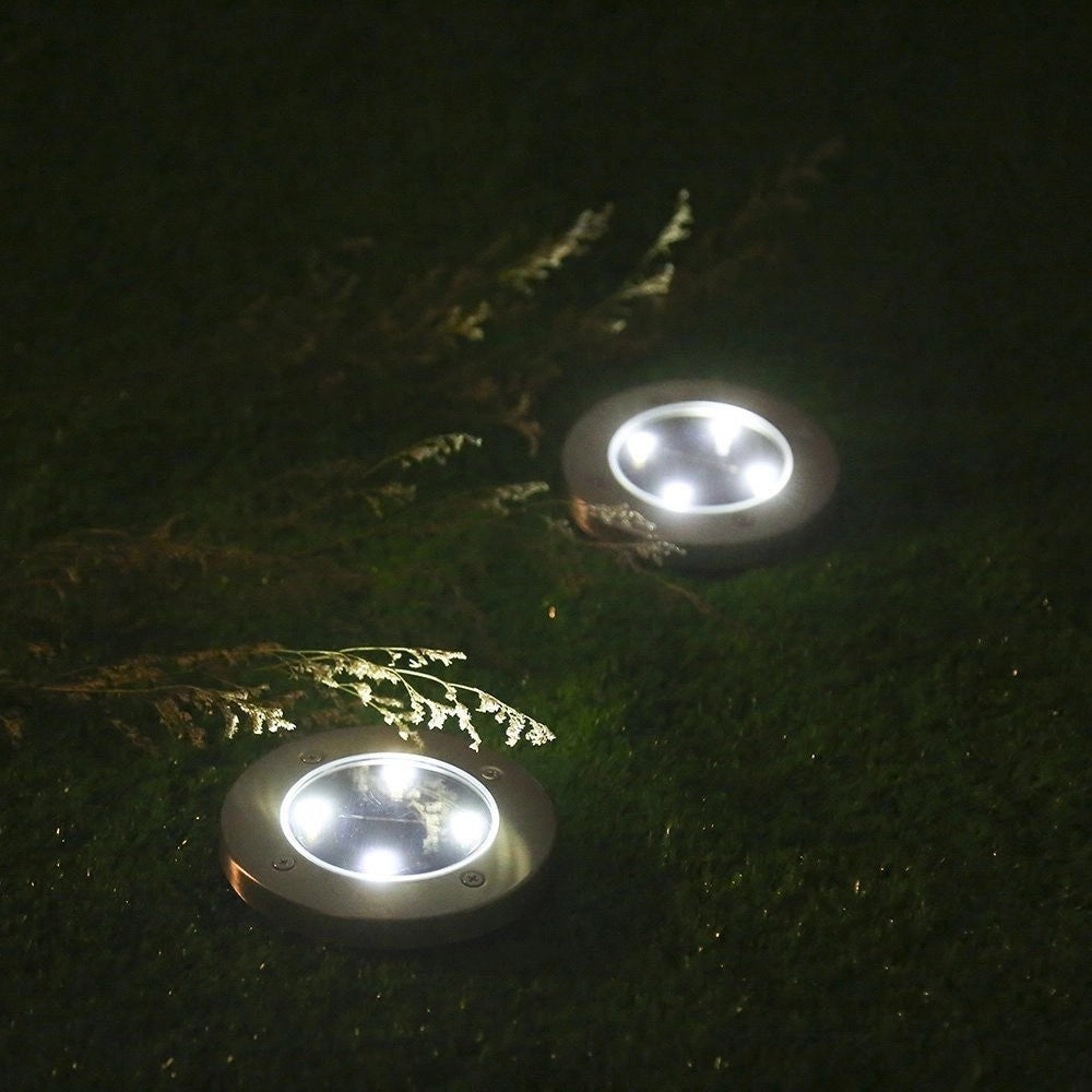 Trade Shop - 2 X Lampada Luce Led Solare Disk Lights Esterno Giardino Waterproof Segna Passo -
