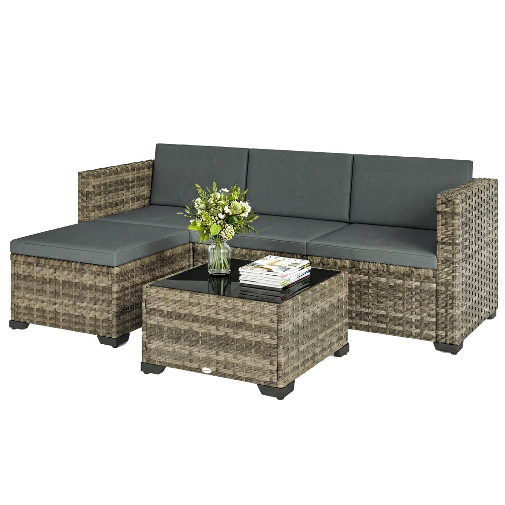 Set Giardino Esterno 5 Pezzi ¨C zephmum ¨C PolyRattan Grigio, 2 Sedie, Divanetto, Tavolino