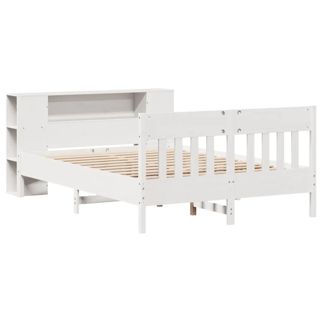 Letto Libreria senza Materasso-Struttura Letto con contenitore Bianco 150x200 cm Legno di Pino 360919