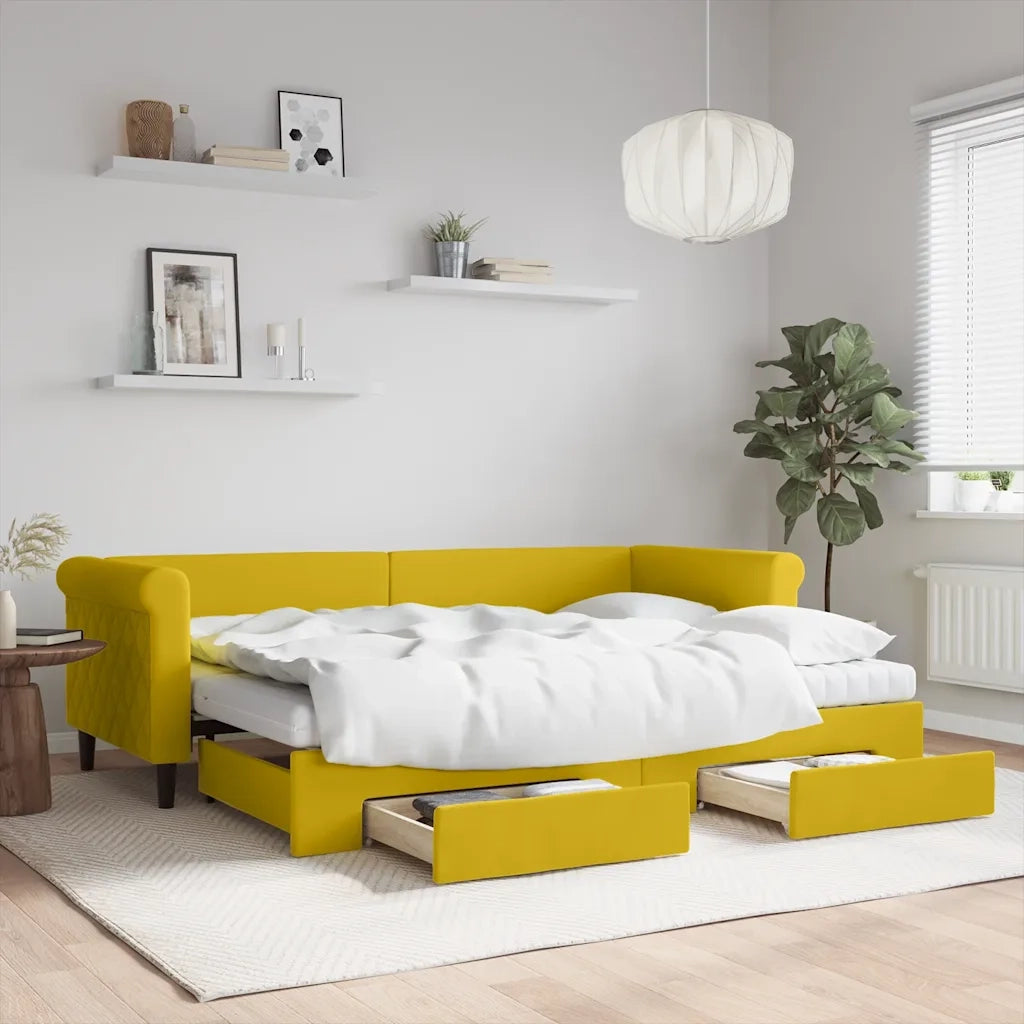 Divano Letto Estraibile con Cassetti Giallo 80x200cm in Velluto 3197841