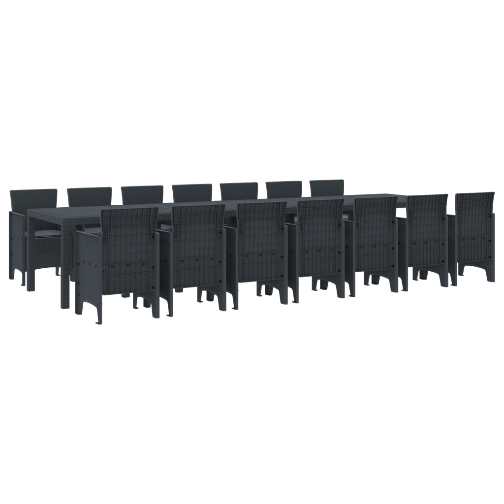 Set Pranzo Giardino  15 Pezzi con Cuscini Antracite Polyrattan