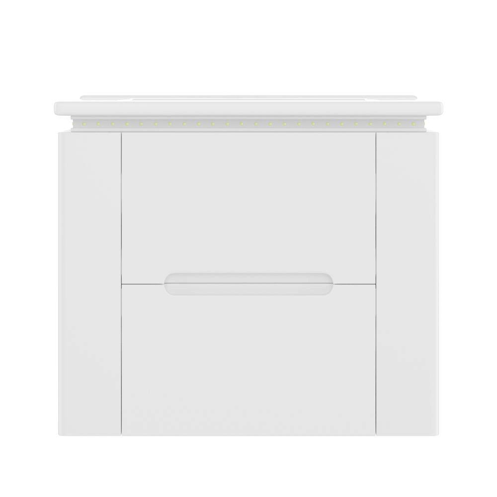 Armoire de salle de bain suspendue - Xylo - 60x46x48,5 cm - Blanc - ??clairage LED ?? d??tection radar, lavabo int??gr??, deux tiroirs