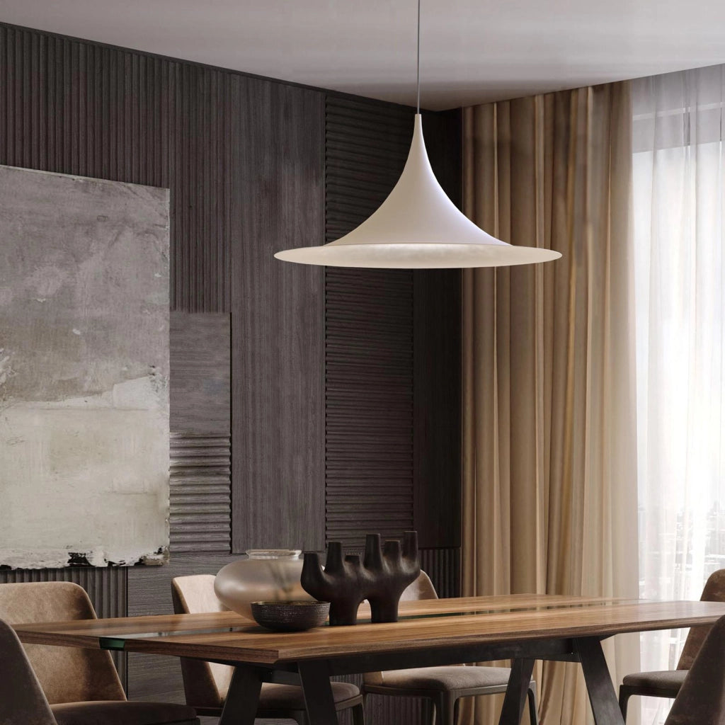 Lampadario industriale LED E27 cappello strega pendente vintage minimal tromba luce tavolo cucina pizzeria ristorante 230V BIANCO