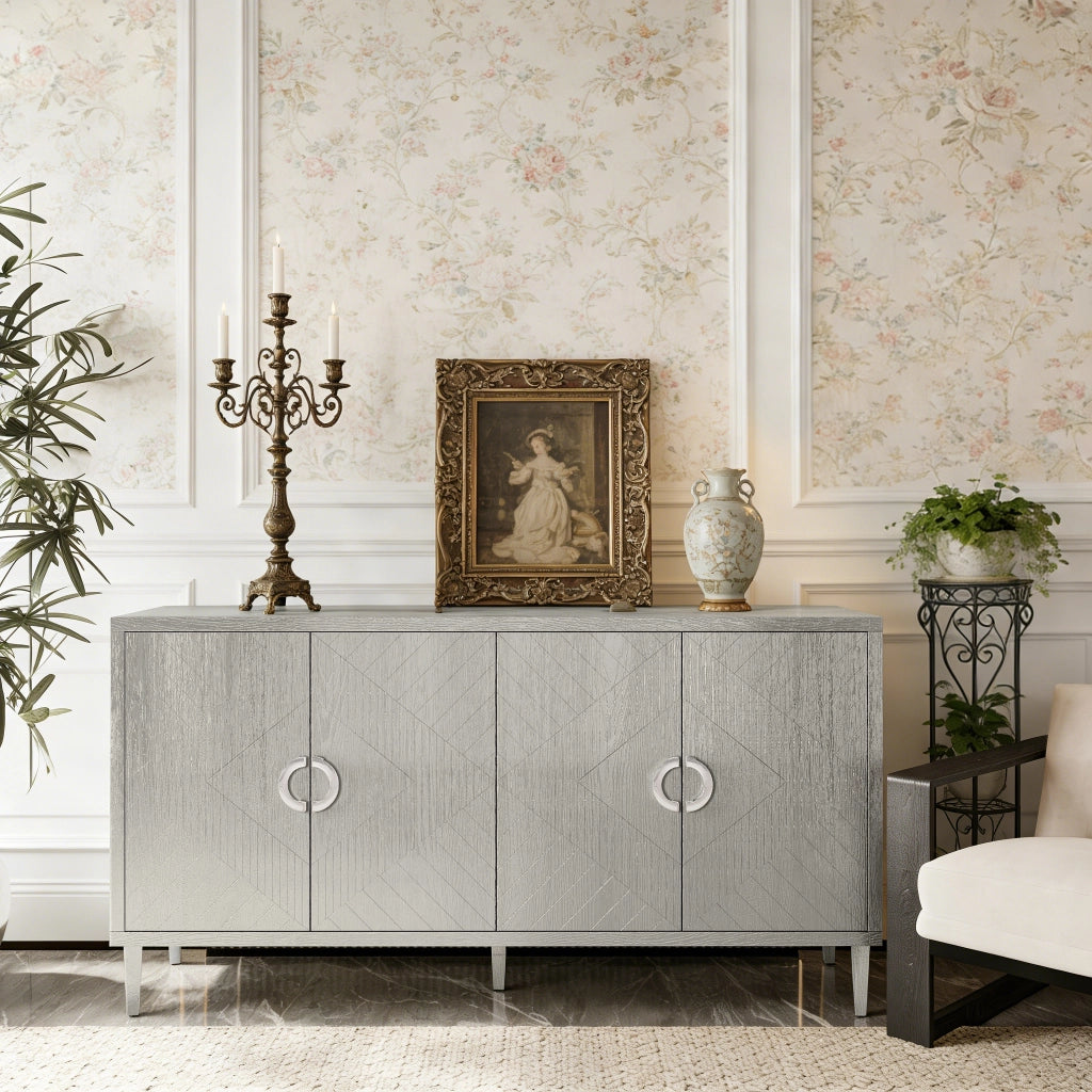 Mobile Contenitore 4 Ante con Ripiani ¨C Xylo ¨C MDF, Gambe in Pino, Champagne