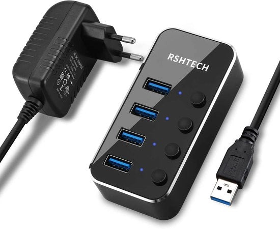 Hub USB alimentato - Hub USB - Hub USB alimentato - Divisore USB - Più porte USB - Caricamento e trasferimento dati - Laptop e PC - Lavoro da casa - Ufficio - Accessori - Universale