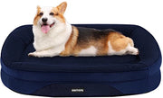 Letto per cani ortopedico, canile, cuscino a quattro lati con collo, fondo antiscivolo, rimovibile e lavabile, per cani piccoli e medi, 90 x 71 x 15 cm, blu marino