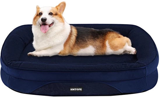 Letto per cani ortopedico, canile, cuscino a quattro lati con collo, fondo antiscivolo, rimovibile e lavabile, per cani piccoli e medi, 90 x 71 x 15 cm, blu marino