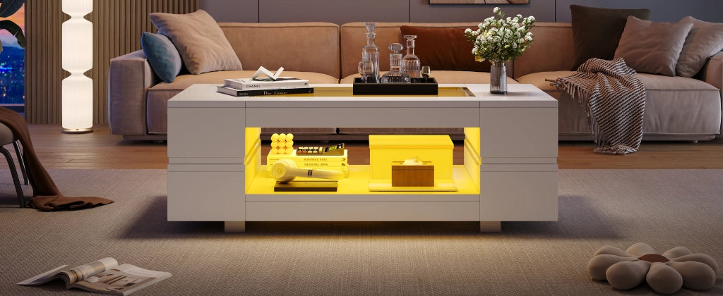 TAVOLINO DA SALOTTO LED 100 x 50 x 35 cm Bianco in pannello di legno