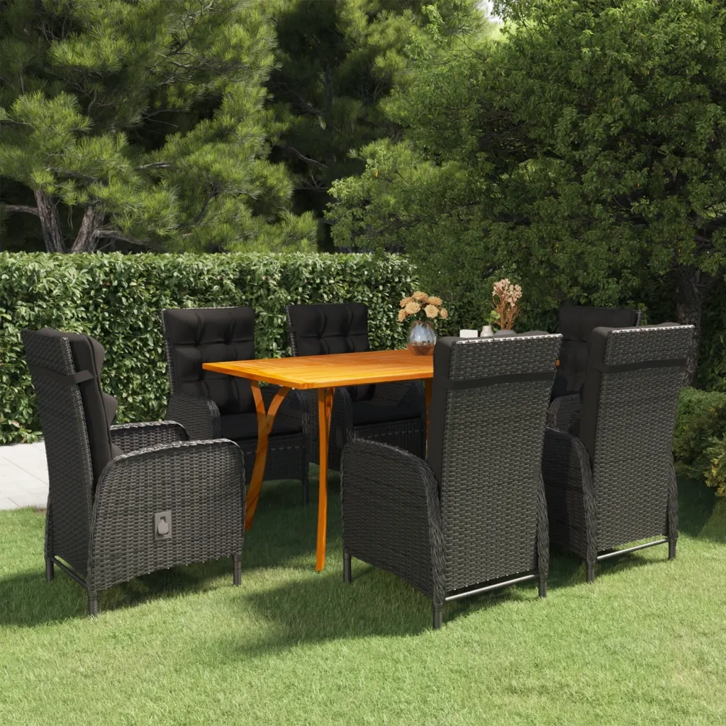 Set da Pranzo da Giardino 7 pz Nero 3072126