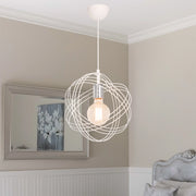 Lampada a Sospensione 'Hove' con Paralume a Globo di Cerchi in Metallo - Bianco/Argento [lux.pro]