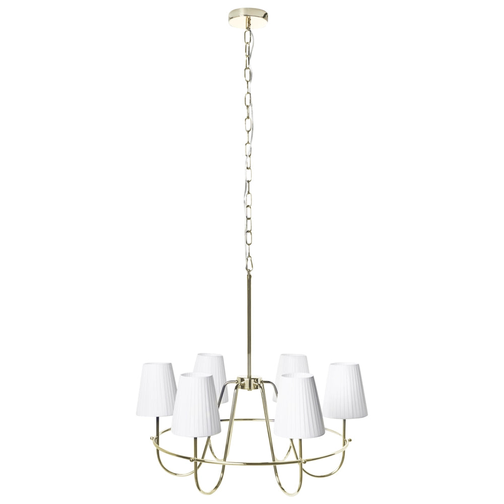 Lampadario a 6 luci in stile tradizionale per soggiorno e sala da pranzo con base in metallo e paralumi in tessuto oro