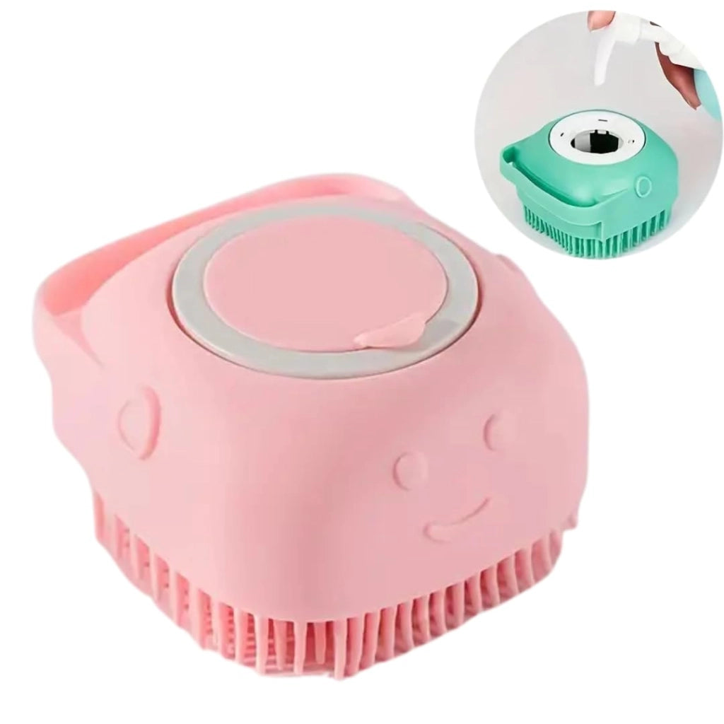 Spazzola per lavaggio cani, spazzola da bagno per cani in silicone Morbida, Spazzola per shampoo (Rosa)