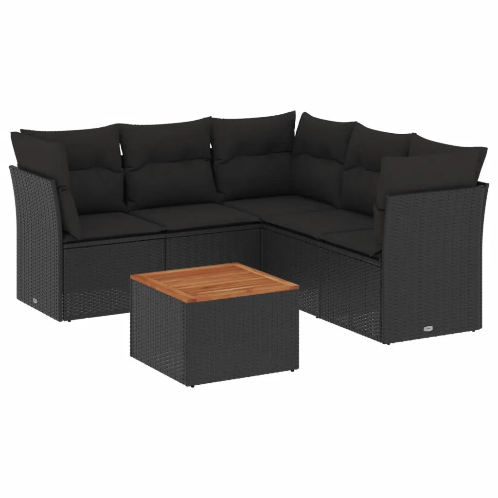 Set Divano da Giardino 6 pz con Cuscini Nero in Polyrattan 3223633