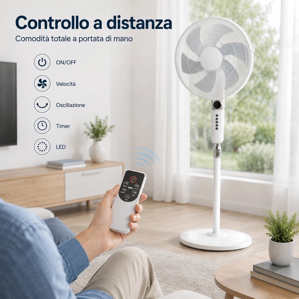 Ventilatore a Piantana con Telecomando e 6 Pale Altezza 144 cm 65W Diametro 45cm