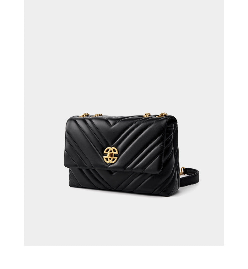 Borsa quadrata da donna in vera pelle nera con catena