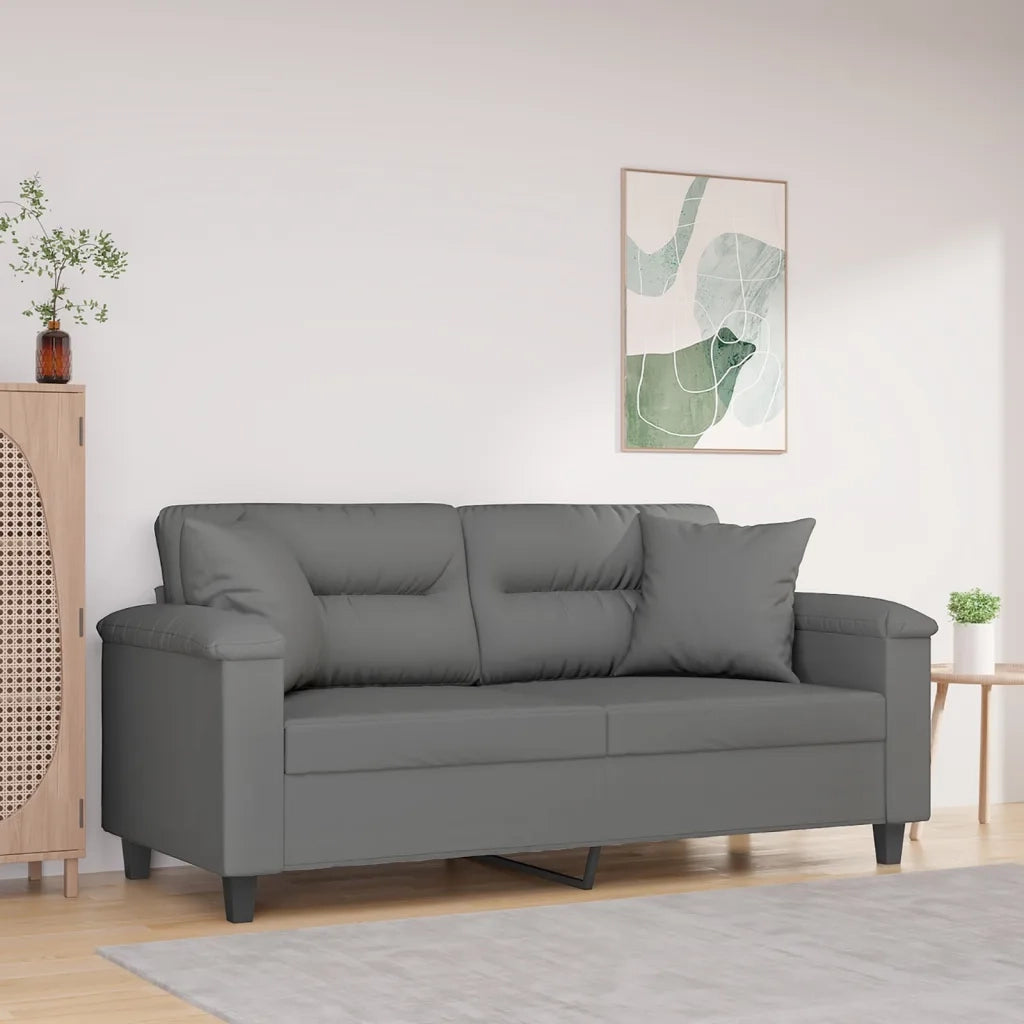 Divano 2 Posti Cuscini-Sofa 2 Posti con CusciniGrigio Scuro 140 cm Tessuto Microfibra