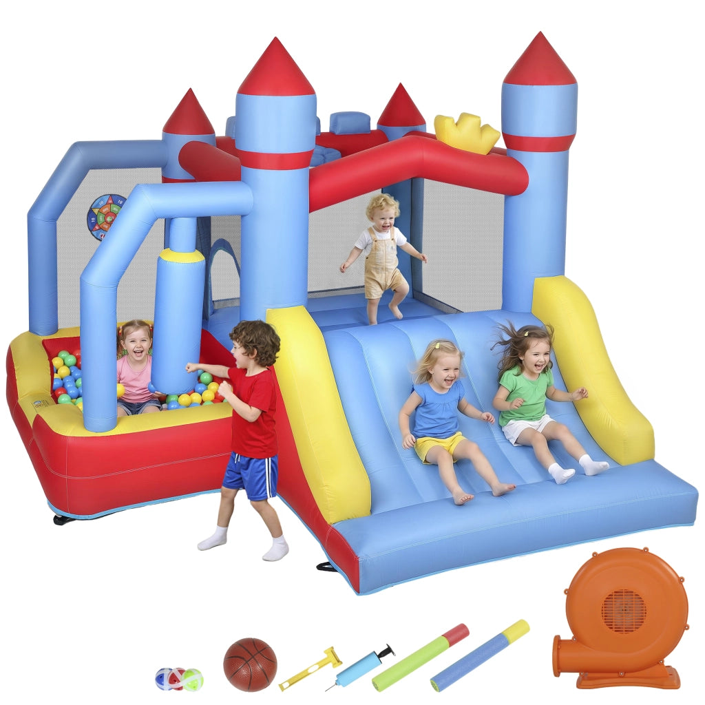 Parco acquatico gonfiabile 5 in 1 con soffiatore, scivoli, trampolino ¨C zephmum ¨C multicolore