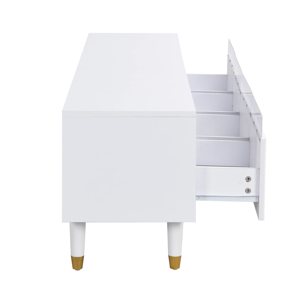 OKWISH Mobile TV con 4 Cassetti e Passacavi, Design Minimalista per Soggiorno, in MDF, Bianco, 178 x 35 x 45 cm
