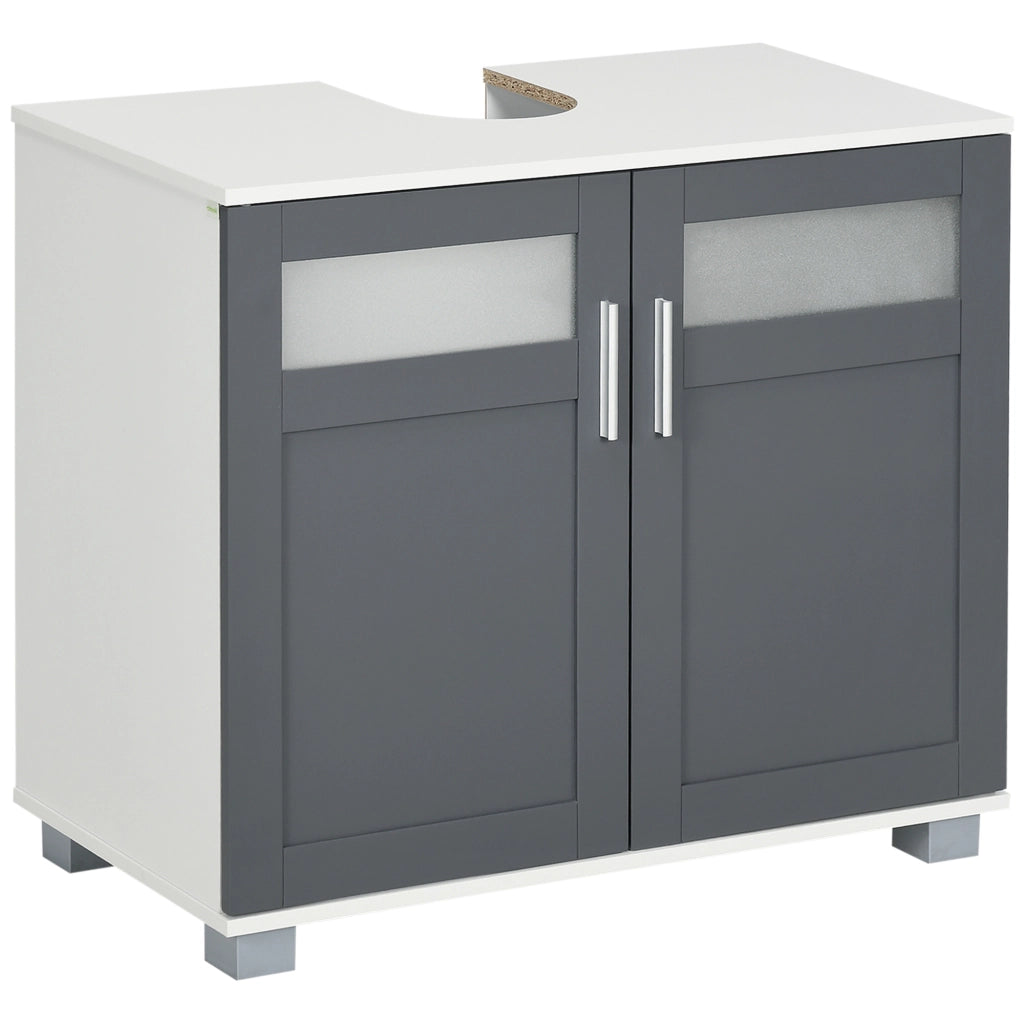 Mobile Sottolavabo da Bagno ¨C Xylo ¨C 2 Ante in Vetro Temperato Bianco e Grigio 69x35x59 cm