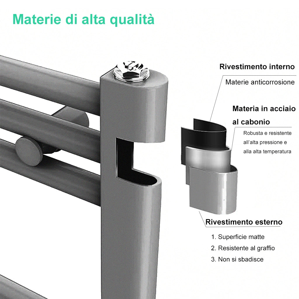 Termoarredo Bagno in Acciaio al Carbonio Calorifero Riscaldamento ad Acqua Antracite 800x600 mm