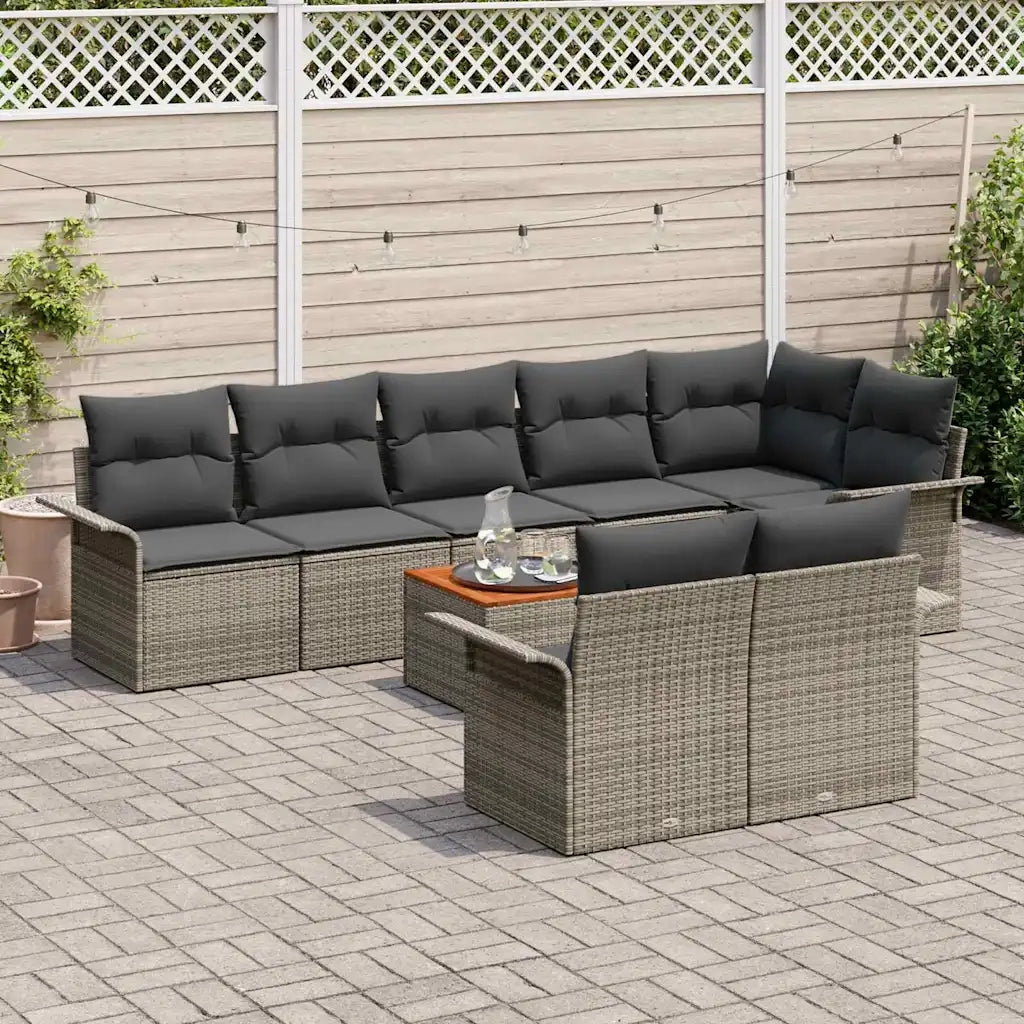 Set Divano da Giardino con cuscino 9 pcs Grigio polyrattan 3347342