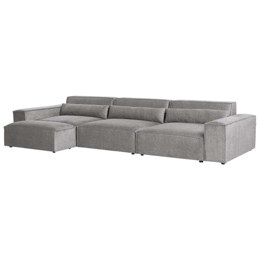 Divano modulare a 3 posti con ottomana Divano componibile in tessuto grigio con gambe nere Soggiorno moderno