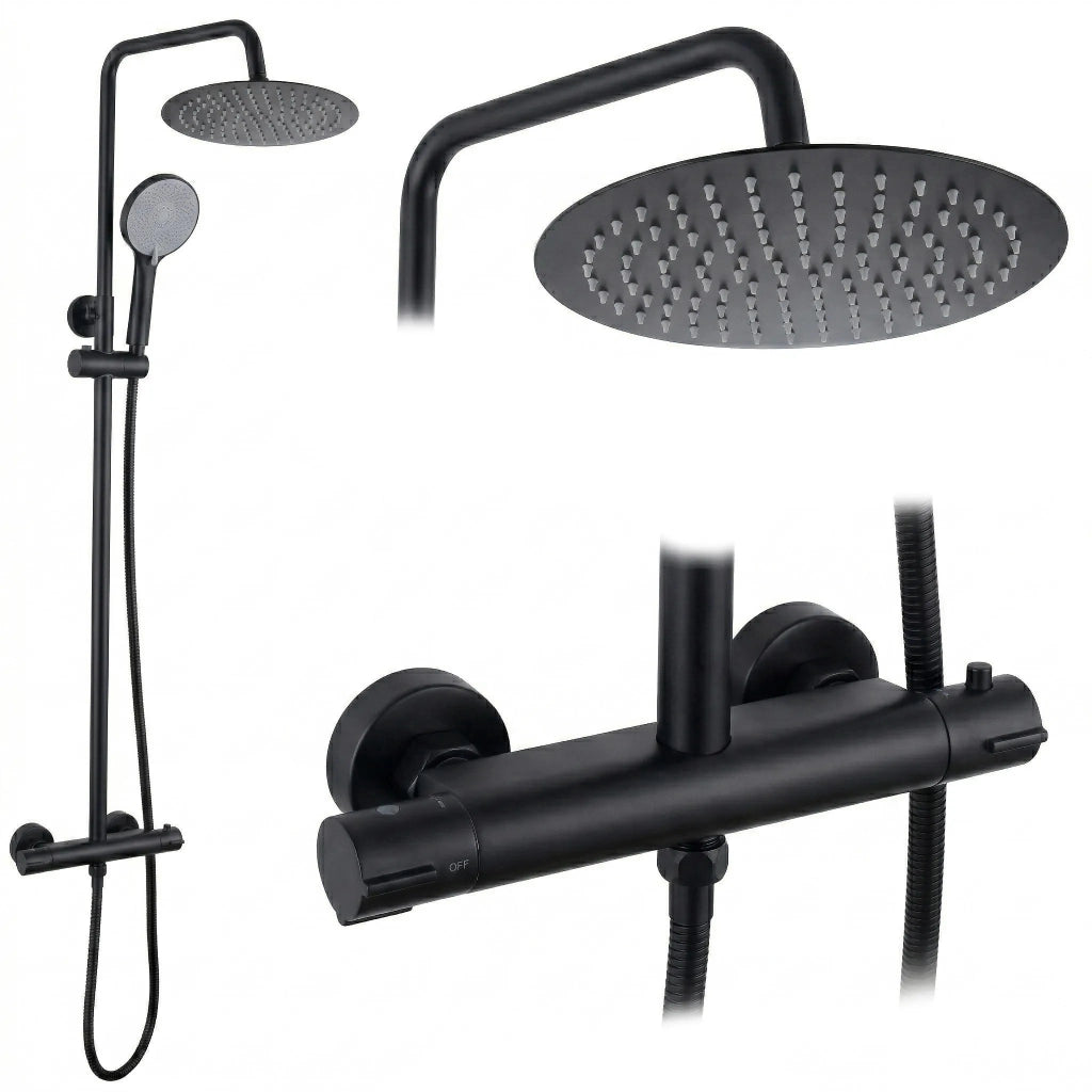 Set Doccia Senza Bocca Di Erogazione Con Termostato Rea Lungo Black