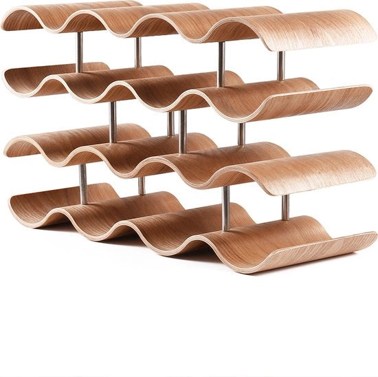 Wijnrek a 4 Livelli in Bambù - Ideale per 14 Bottiglie - Progetto Artistico - Adatto per la Conservazione del Vino e la Decorazione di Casa