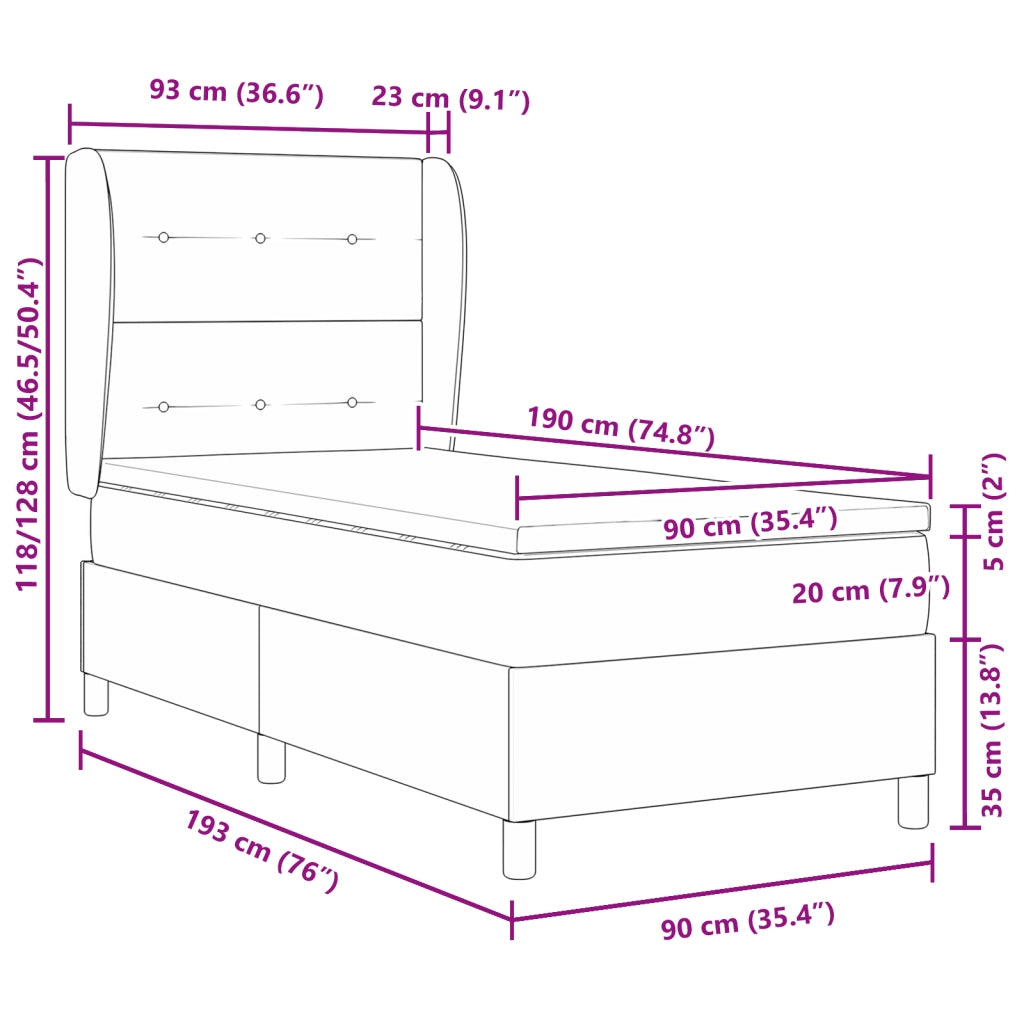Letto Box Spring con Materasso Rosa 90x190 cm in Velluto
