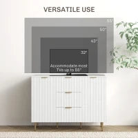 Credenza Moderna con 3 Cassetti, 2 Armadietti e Ripiani Regolabili, Legno e Metallo, Bianco