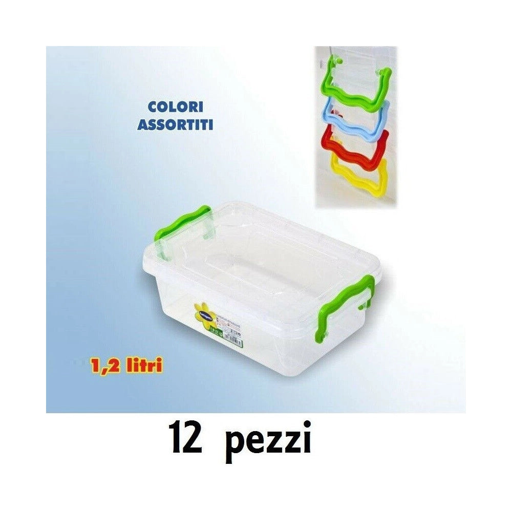 Trade Shop - 12 Contenitori Plastica 1 Lt Cibo Alimenti Frigorifero Rettangolari Manici -