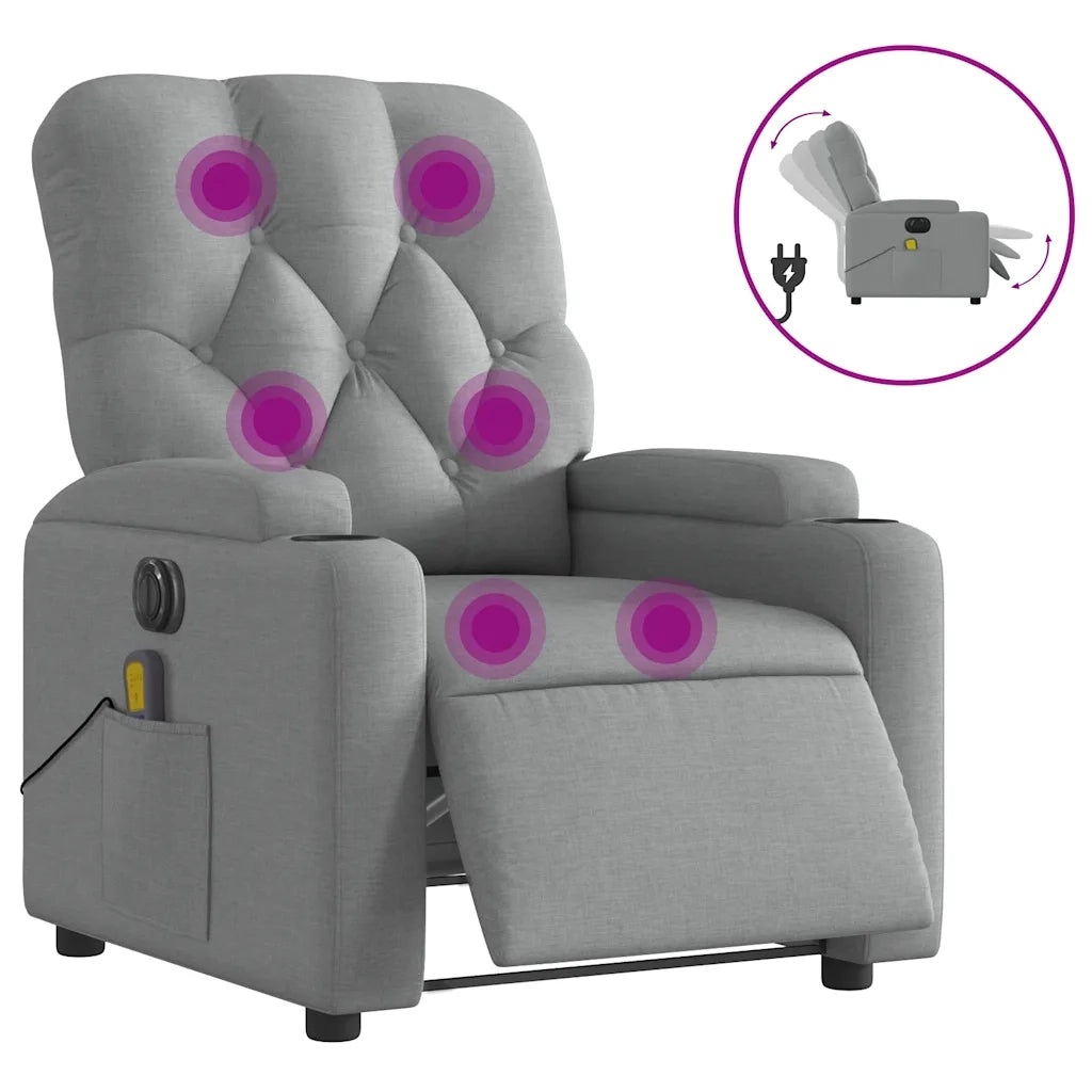 Divano Sedia-Poltrona Reclinabile Massaggio Elettrica Grigio Chiaro Tessuto 292664