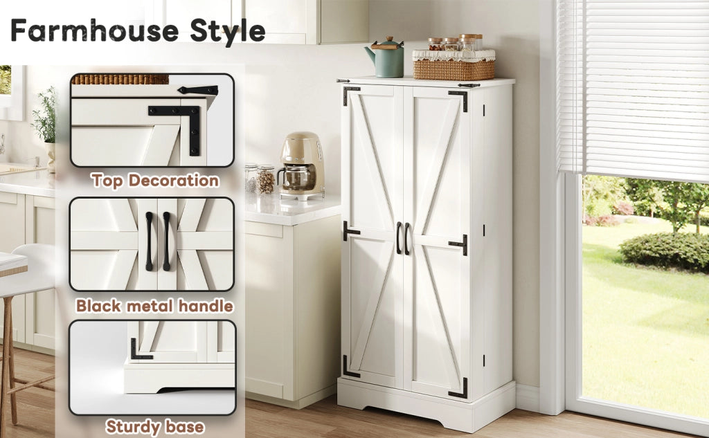 Mobile Credenza da Cucina con Ante e Ripiani ¨C Xylo ¨C Bianco, 128.5 cm