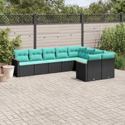 Set Divani da Giardino 9 pz con Cuscini Nero in Polyrattan 3226302