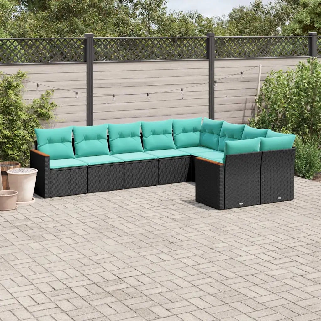 Set Divani da Giardino 9 pz con Cuscini Nero in Polyrattan 3226302