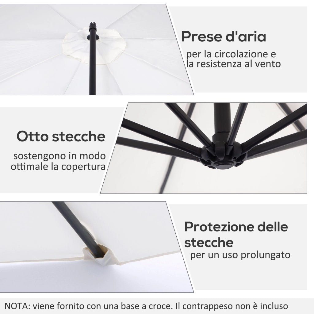 Ombrellone da Giardino Decentrato in Acciaio Ø3m  Bianco