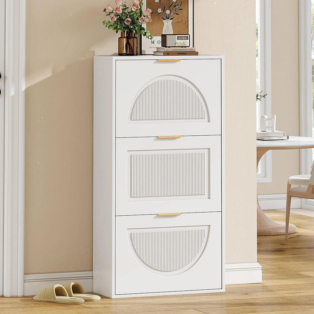 Armadio scarpe stretto 3 ante - Xylo - 60x24x114 cm - Bianco - Per corridoio o salotto