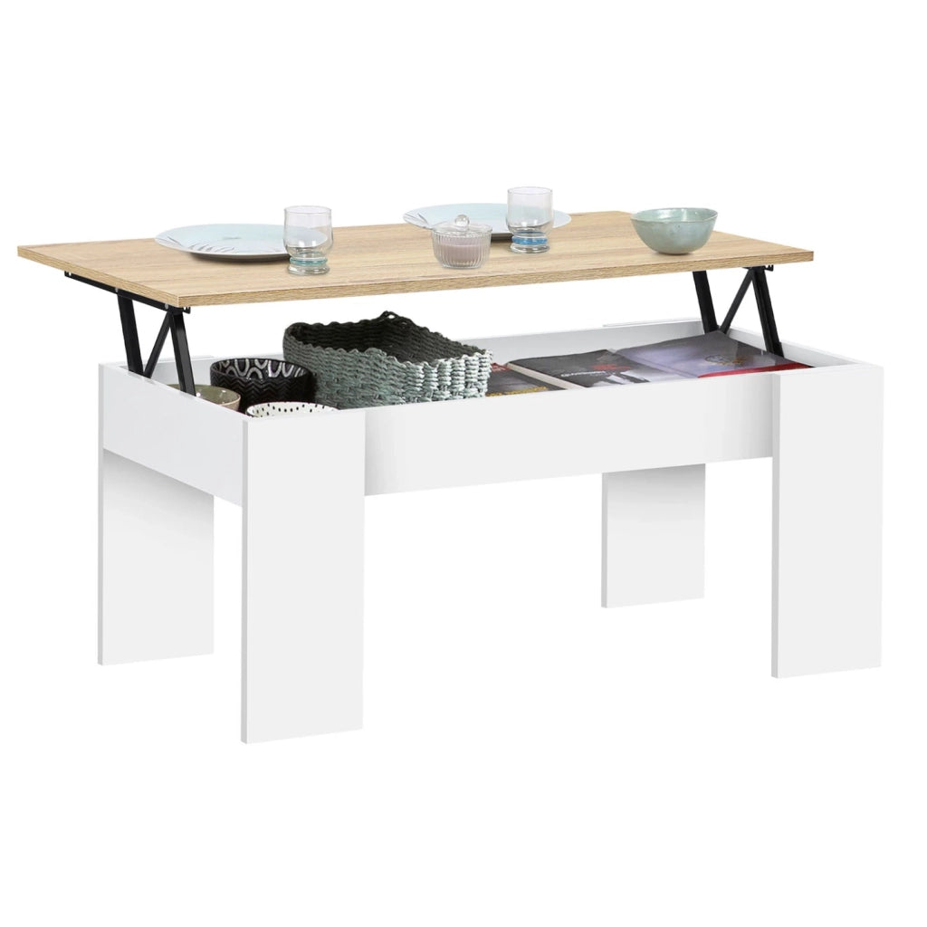 IDMarket - Mesa de centro elevable TARA de madera blanca e imitación de haya