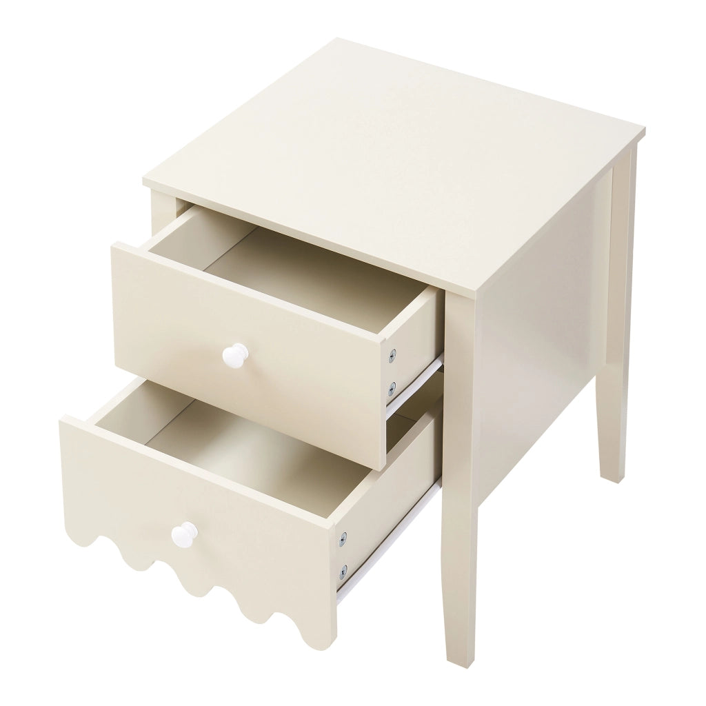 Comodino Luspoo con 2 Cassetti 50 x 40 x 40 cm - Bianco Crema [en.casa]